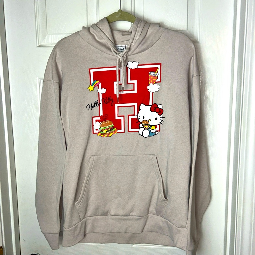 Hello Kitty Aeropostale Colab Hoodie Women M Beige Cozy Travel Comfort Preppy